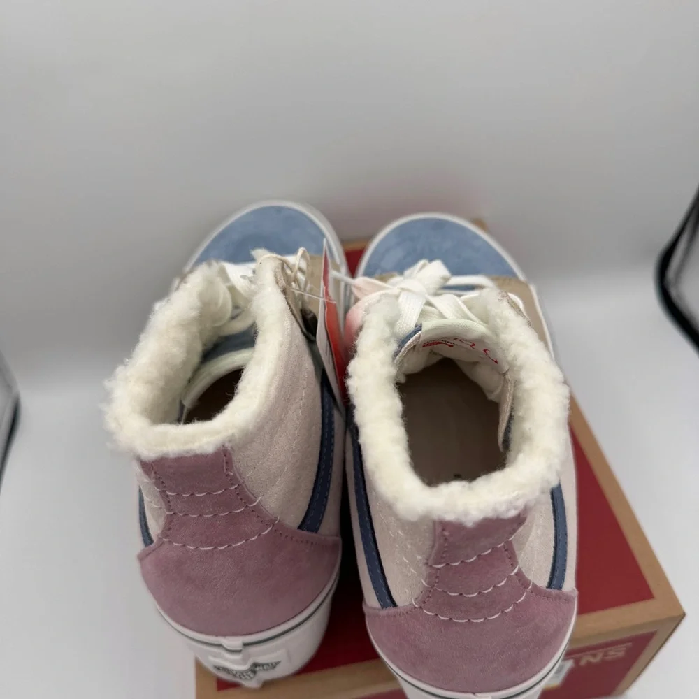 NWT Vans Sk8 Hi Pig Suede Multi Sherpa platform sneakers pink blue tan unisex - Picture 14 of 15